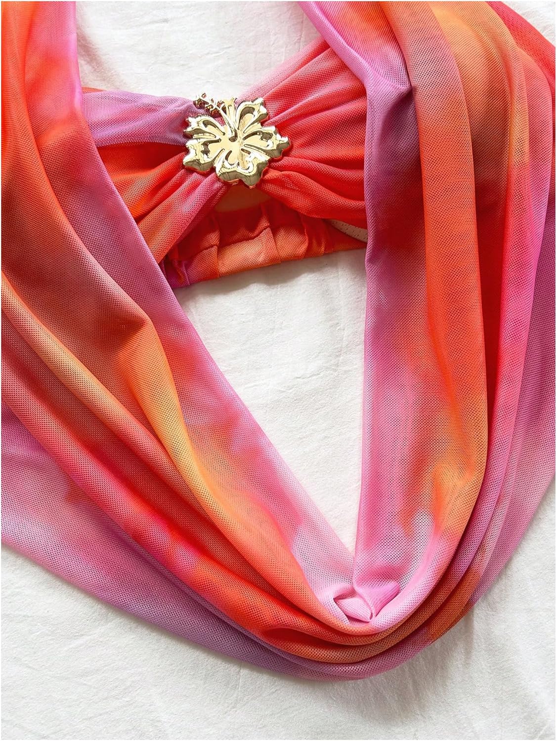 WDIRARA Women's 2 Piece Skirt Outfits Tie Dye Cowl Neck Halter Ruffle Mini Skirt Set Vacation Outfits - Image 4