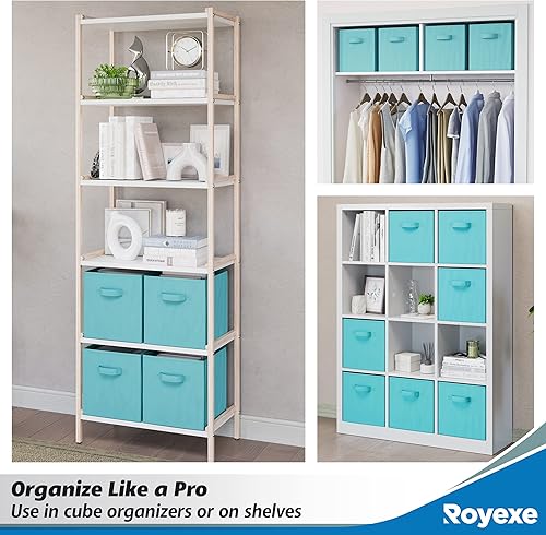 Miniatura 3 de Royexe Juego de 8 cubos de almacenamiento cestas plegables de tela con asas duales. Cubos de almacenamiento Organizador de estantes de armario