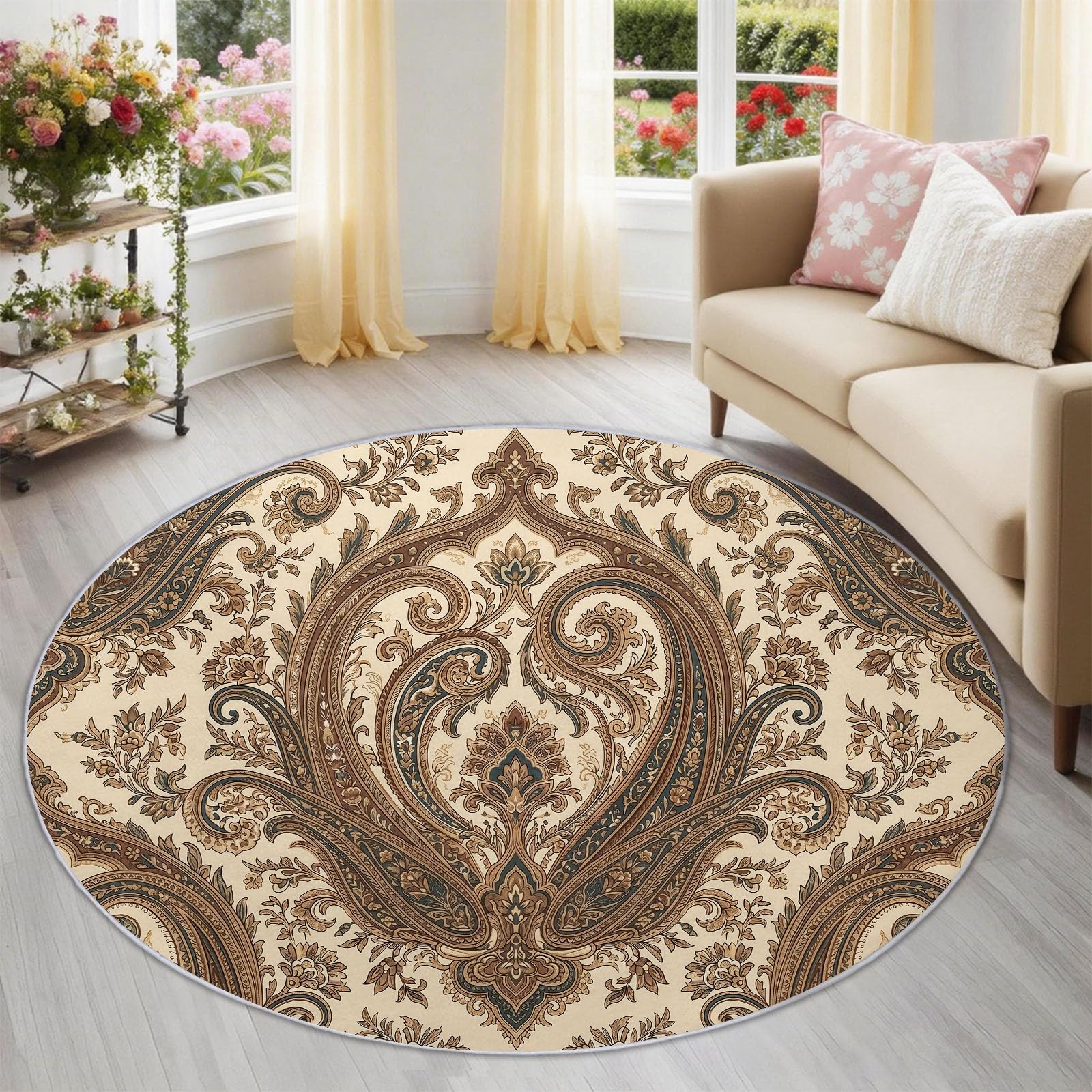 Tapis rond 200 cm bleu traditionnel pour un salon élégant et une chambre accueillante