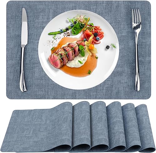 Gartful Juego de 6 manteles individuales de piel sintética, 17 x 11.8 pulgadas, lavables y lavables, para mesa de comedor, encimera, decoración del