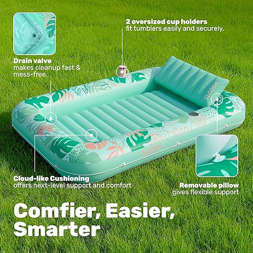 Miniatura 4 de SLOOSH Flotador inflable para tumbona para piscina, 70 x 46 pulgadas, flotadores de piscina para adultos con almohada, flotador 4 en 1 para tina