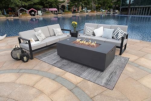 Miniatura 4 de AMS Creations - Mesa para hoguera Sedona con cajón de almacenamiento de tanque de propano extraíble, hoguera rectangular de propano de hormigón,