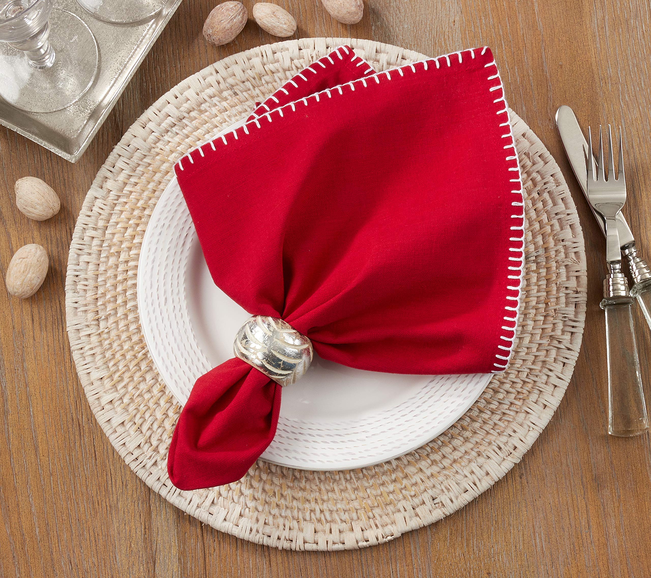 SARO LIFESTYLE Czerwona serwetka z przeszyciem biczowym, bawełna, 50 cm