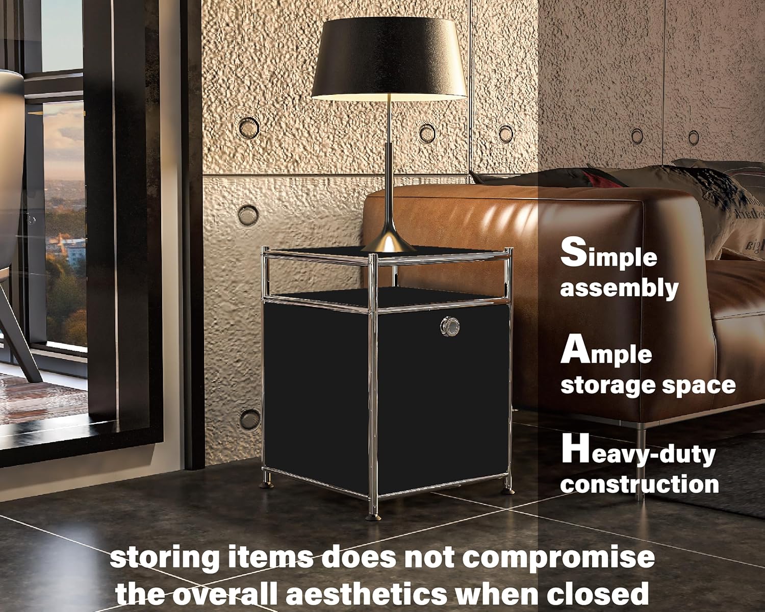 Matte Storage Cart with Flap Door, Large Capacity Storage Cart with Detachable Wheels, DIY Modern Home Furnishing, Great for Home, Office, Bedroom, Kitchen (Black)