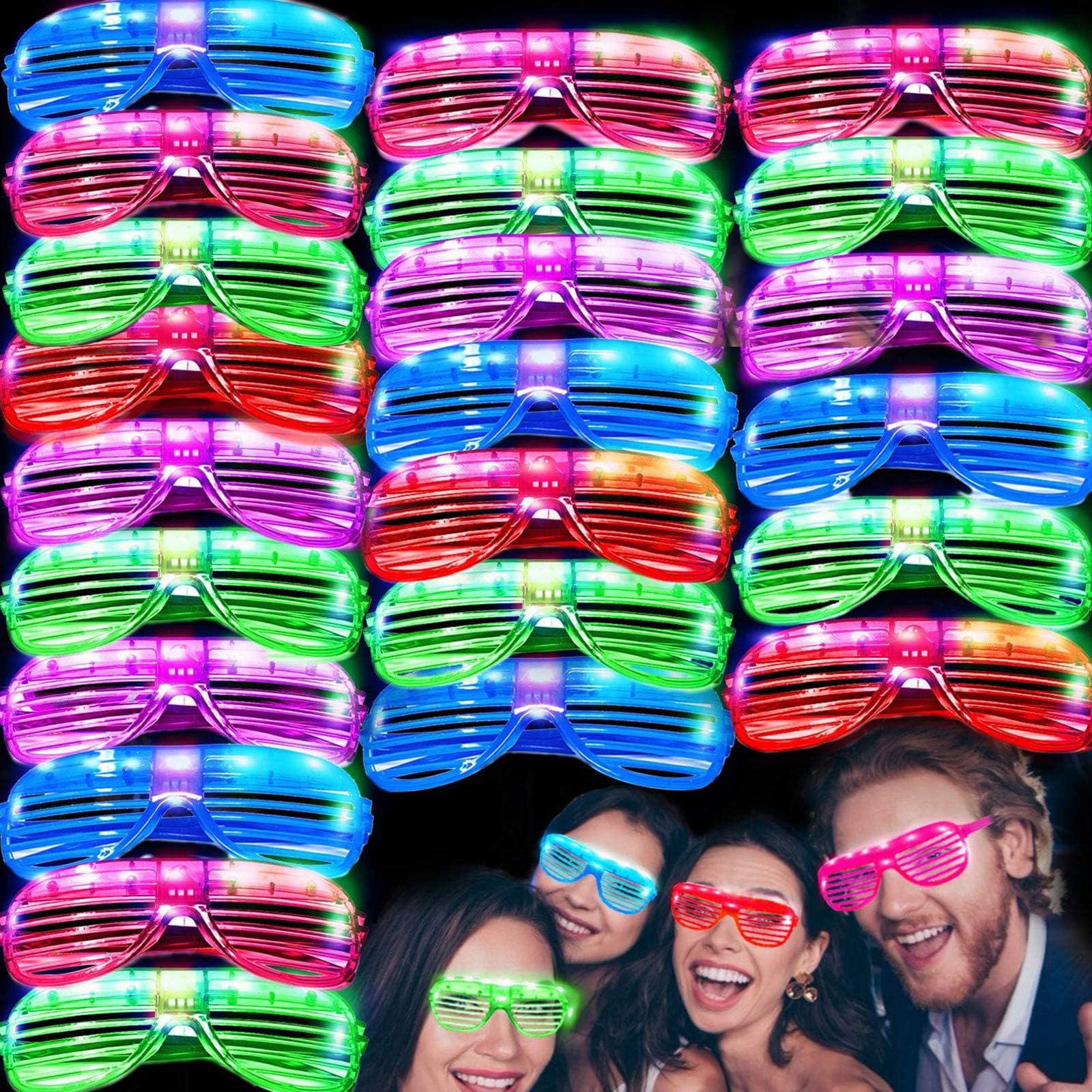 iGeeKid 50 Pack LED Glasses Light Up Party Glasses Glow In The Dark Party Supplies Shutter Neon Toys Flashing Glasses Party Patriotic