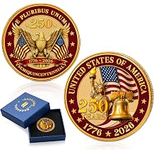 FLAGWIX 250 Anniversary Coin 1776-2026 - USA 250th Anniversary Merchandise Commemorative Coin - American Patriotic 4th of July Celebration Decorations Gifts for Men Veterans History Lover