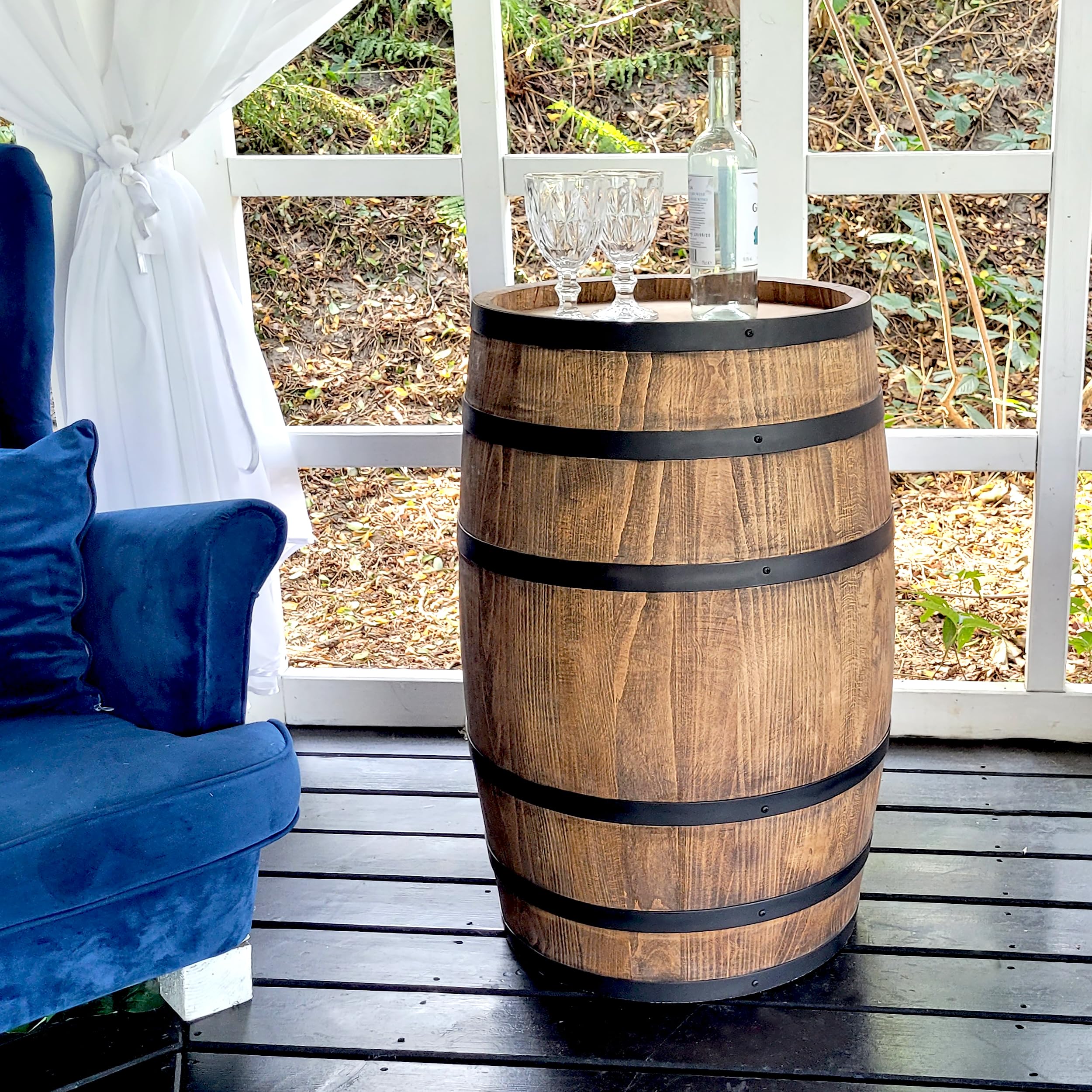 Weeco Decoración barril de madera – Muebles de estilo rústico para bares, hoteles y restaurantes – Soporte para menús, mesa alta de vino, mesa de cerveza o reserva de bebidas