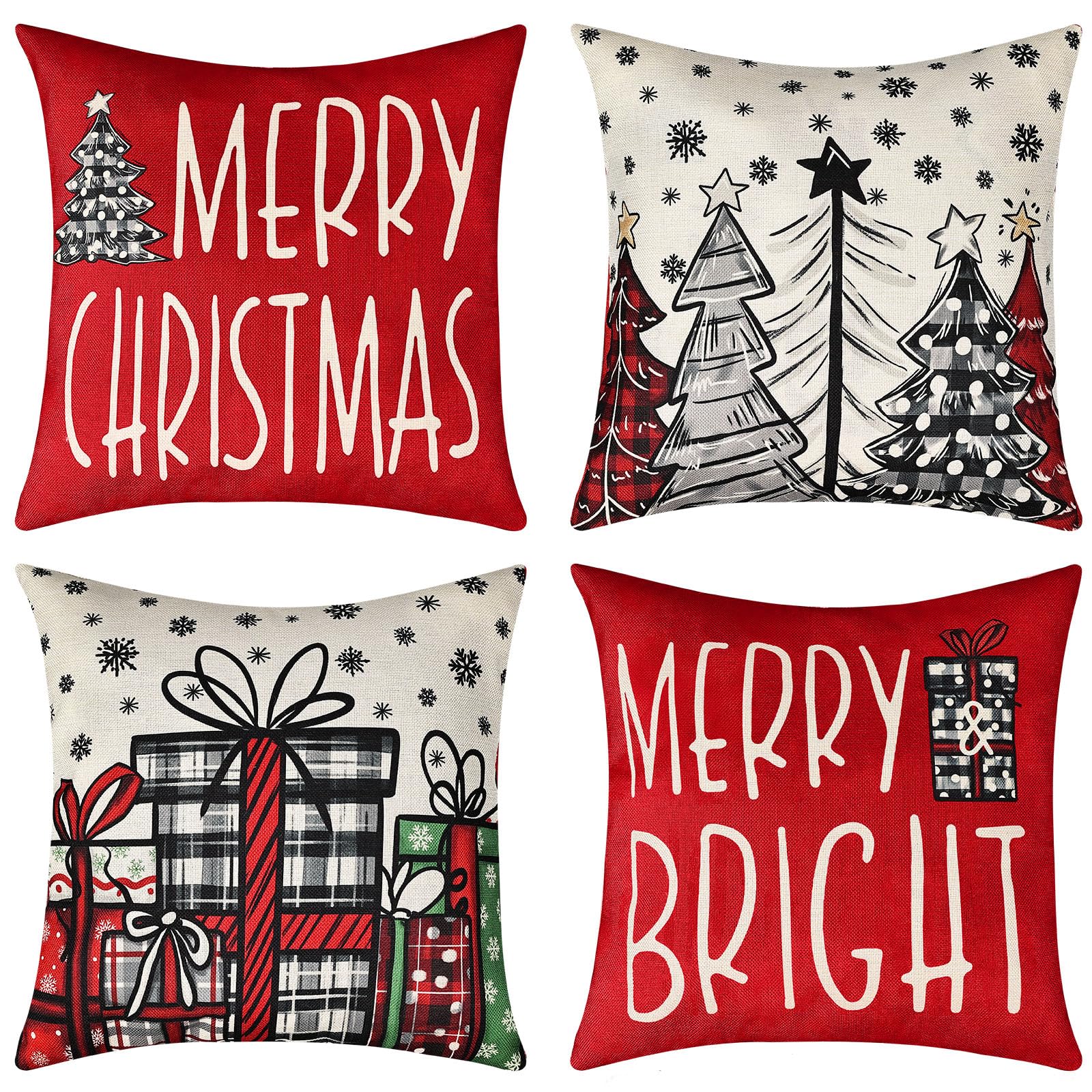 joyoldelf Cojines Navidad Decoracion 45x45 cm - Cojines Fundas Decorativos Navideños, Almofadas para Sofaa Lino, Accesorios Navidad para Hogar Salon Papá Noel, Alces,Muñeco de Nieve,Arbol de Navidad