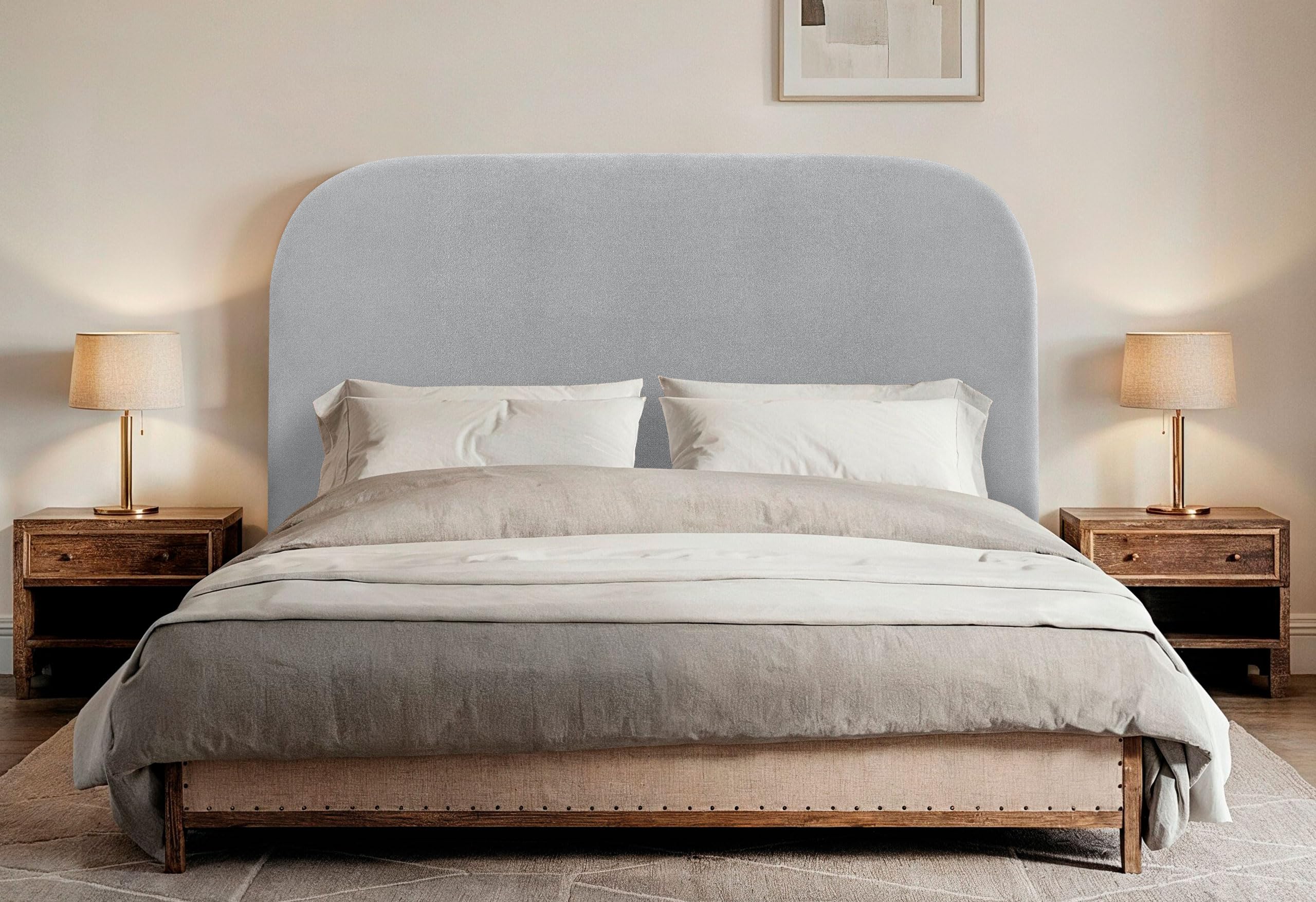 DHOME Cabecero Suelo Curvo Tapizado de Tela Acualine, Esquinas Redondeadas, Cabezal Tapizado Cama Dormitorio Moderno Top Trending (Gris Claro, 110cm)