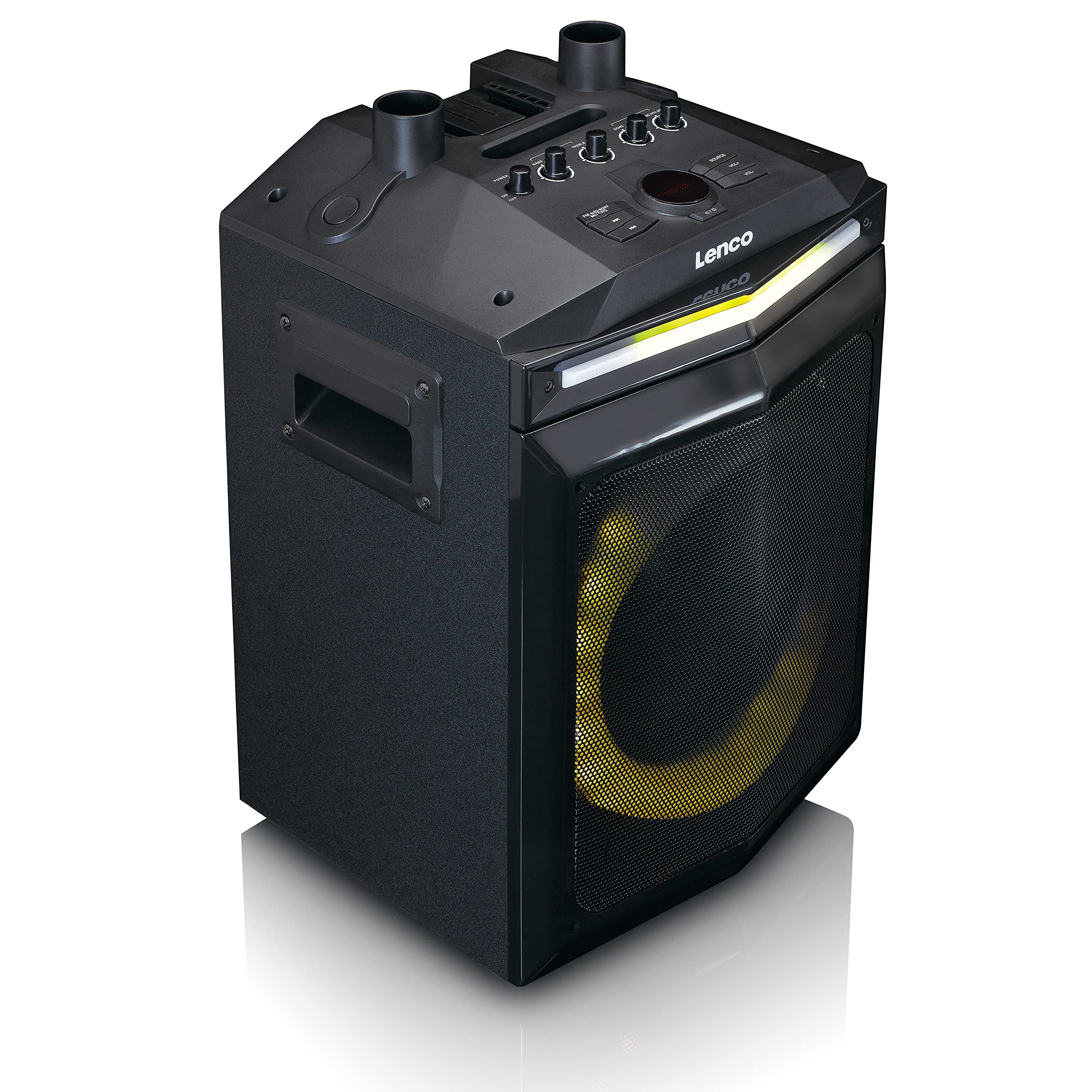 Lenco PA-220 Partybox - Système de sonorisation avec Bluetooth - TWS - 120 Watt RMS - Tweeter détachable - Télécommande - USB - Amplificateur de classe D - 2 microphones - Noir