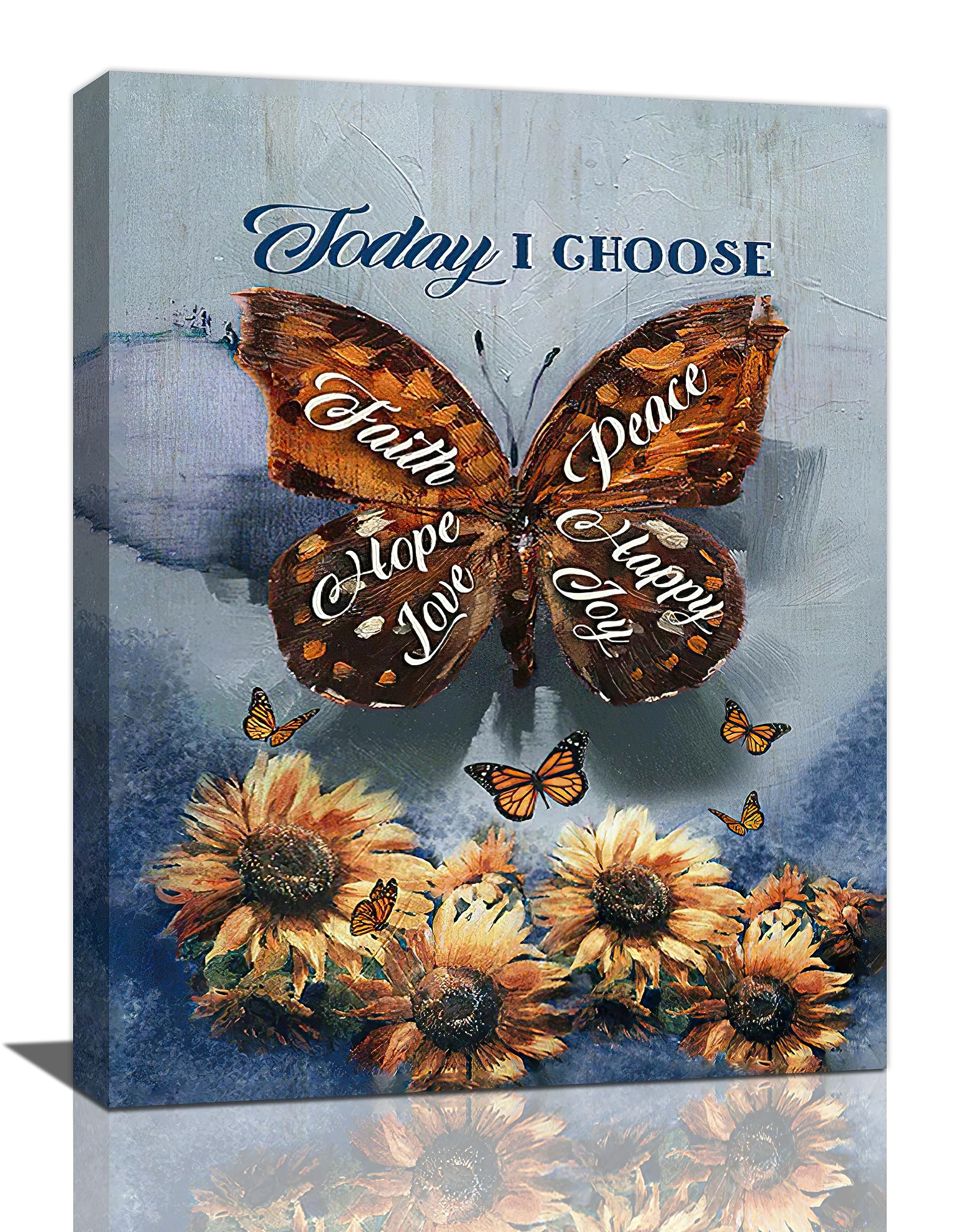 Banonaty Sunflower Butterfly Butterfly Sunflower Wall Art Pictures Wall Decor Today I Choose Joy Canvas Prints Framed Artwork Paintings Home Office Decorations For Bathroom Kitchen Bedroom 12"X16"
