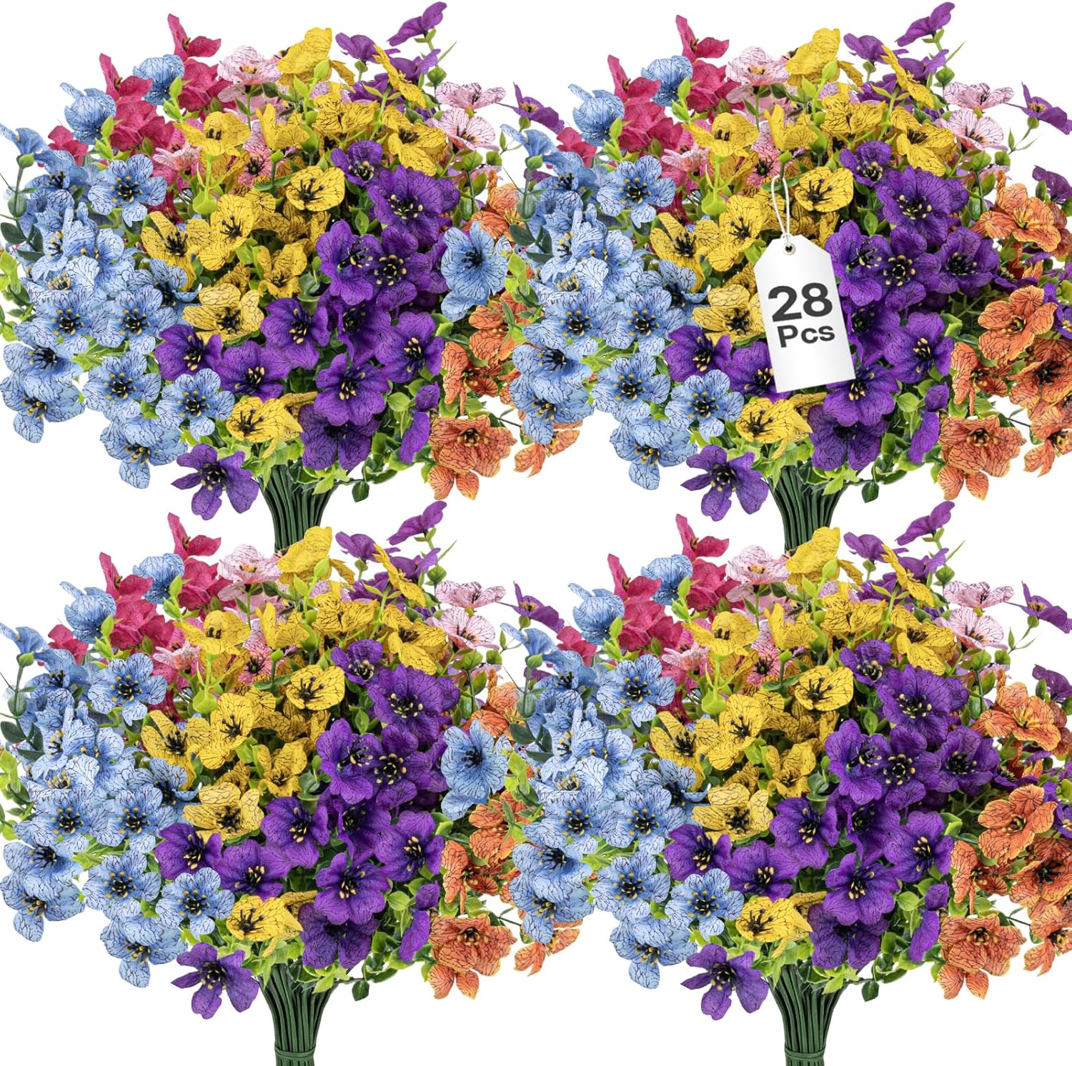 TQRR 14 Bundles Artificial Fake Outdoors Flowers, Colorful Outdoor Silk Flowers Uv Resistant Realistic, Artificial Flowers for Decoration Window Porch Planter (28)