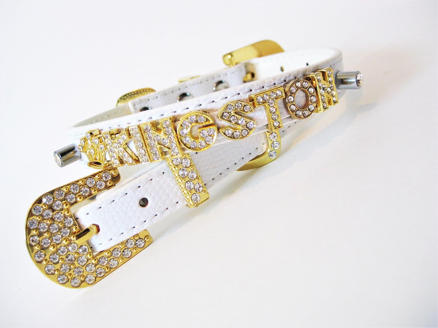 White and Gold Personalized Dog Collar | Bling Dog Collar | S M L (M w/Leash)