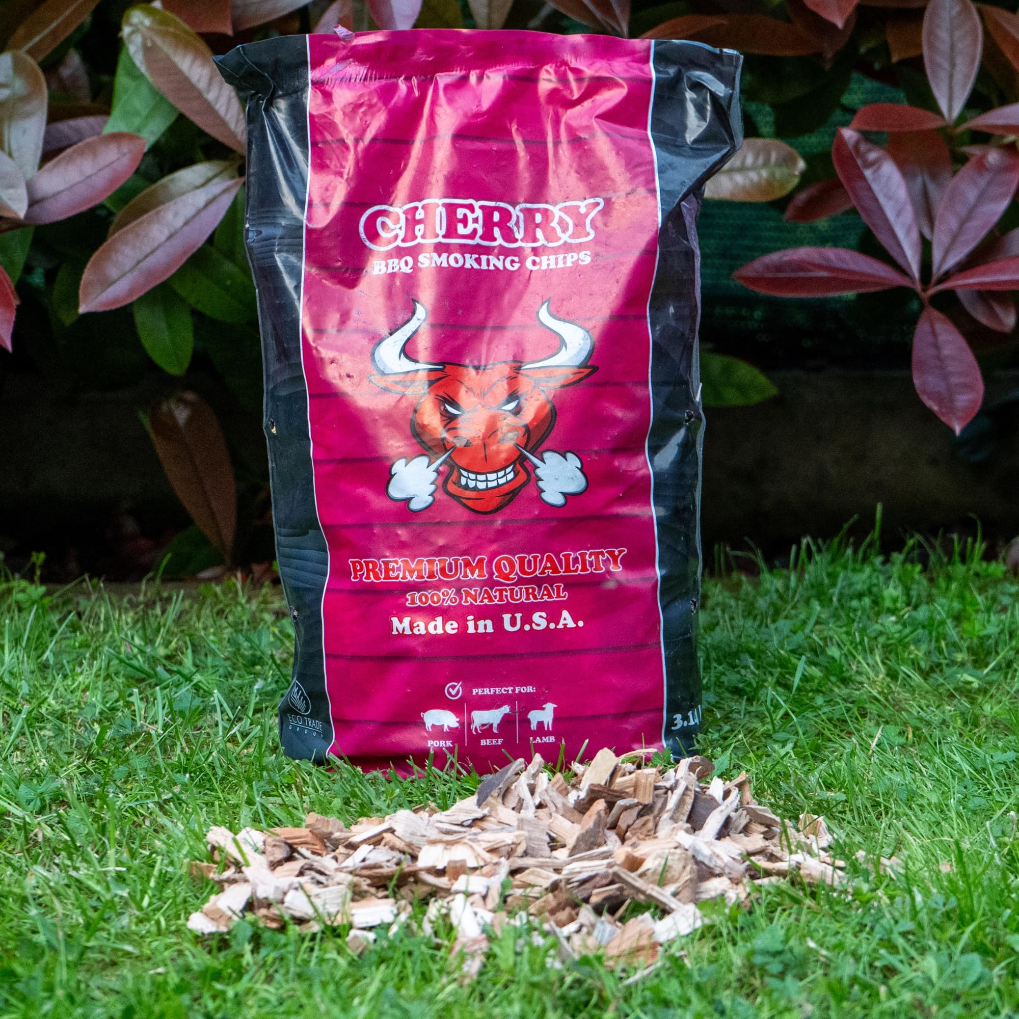 TORO - CHIPS CHERRY Astillas para ahumadores y barbacoas, madera de cerezo, ideal para cerdo, ternera, pollo, cordero, verduras y pescado, cocción corta, ahumado intenso y afrutado, 3,14 litros