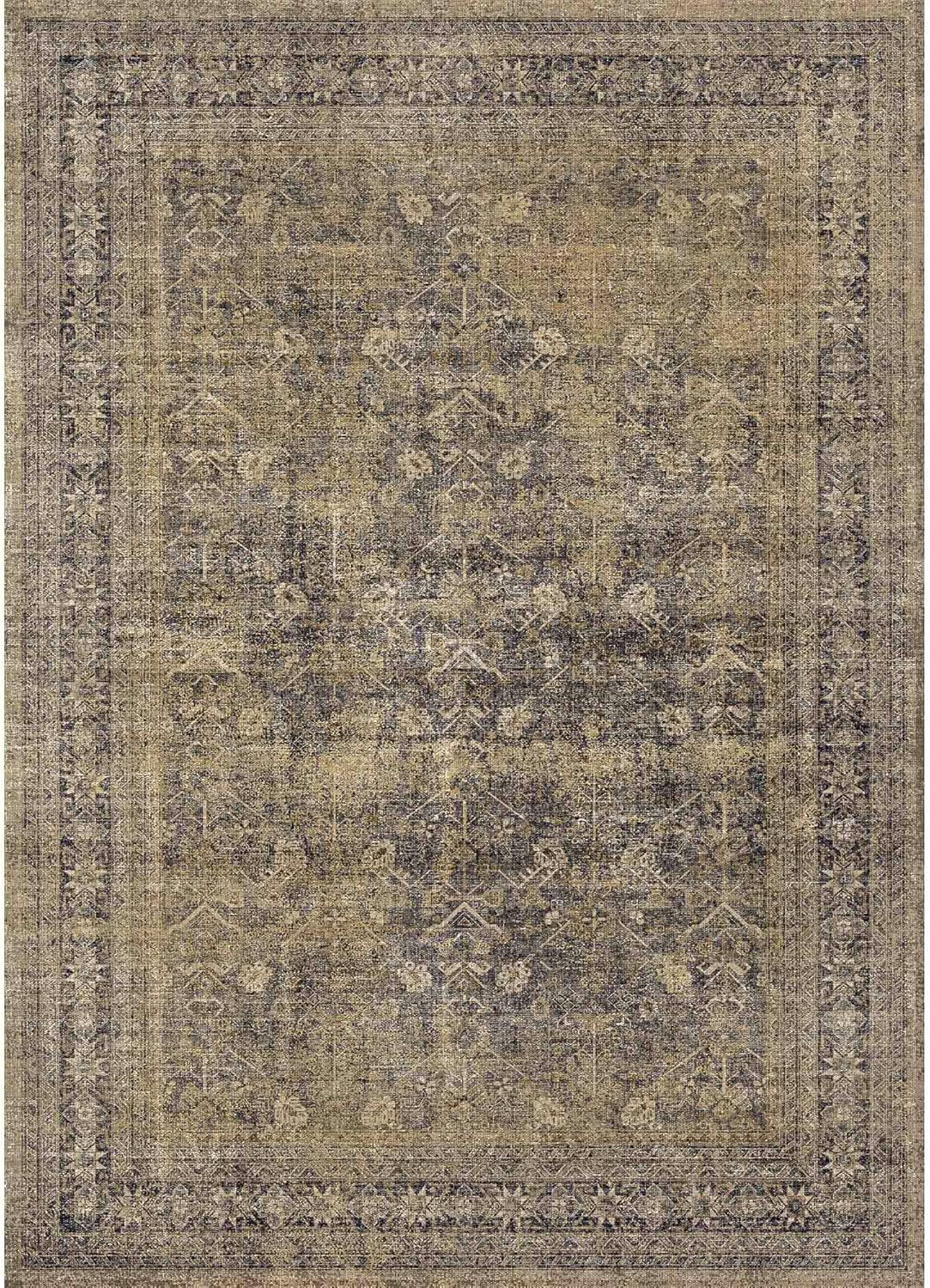 5x7 brown black area rug for living room washable vintage distressed carpet bedroom low pile non slip indoor soft retro throw accent rug office kitchen bathroom dining room 5' x 7' (rectangular) brown black