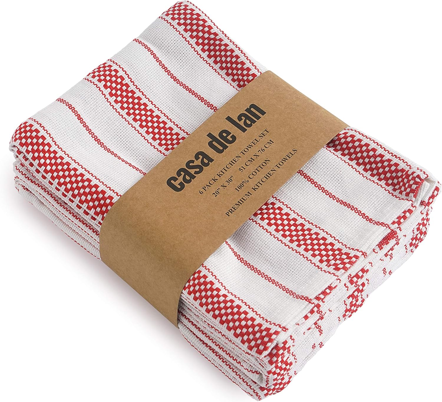 Kitchen Towels Set – Pack of 6 (20’’ x 30’’) Extra Large Premium Cotton Dish Towels for Kitchen – Chain Stripe Towels – Absorbent – 100% Cotton – with Hanging Loop – Red - Image 8