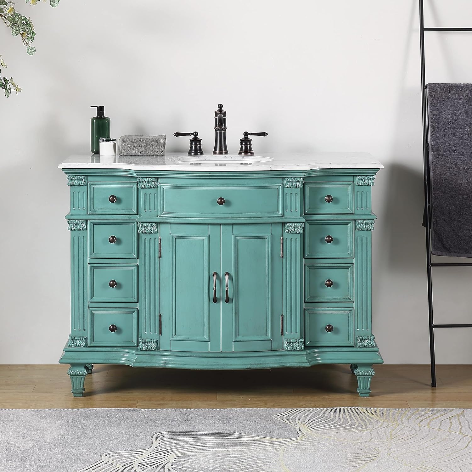 Silkroad Exclusive V0277NW48C Single Sink Bathroom Vanity, 48-inch, Retro Green