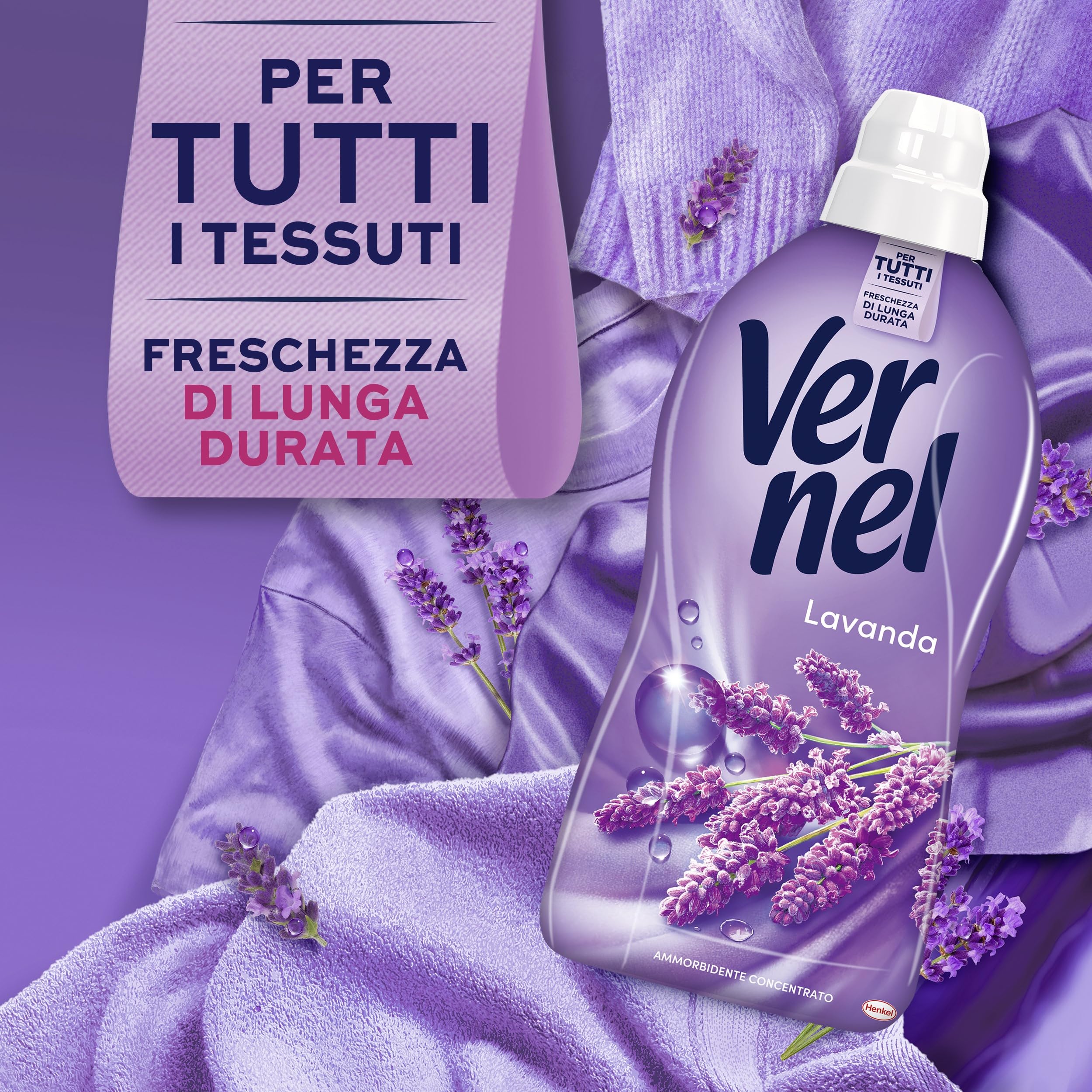 Ammorbidente Concentrato Vernel Lavanda (10 x 48 lavaggi), Ammorbidente Concentrato per Tutti i Tessuti, Morbidezza Irresistibile e Freschezza di Lunga Durata