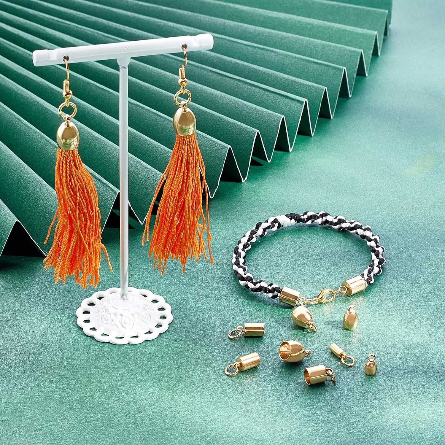 UNICRAFTALE 32pcs 8 Styles Stainless Steel Cord Ends 8-11mm Long Column and Barrel Pattern Smooth Cord End Caps Golden Leather Cord Ends Terminators for Jewelry Making