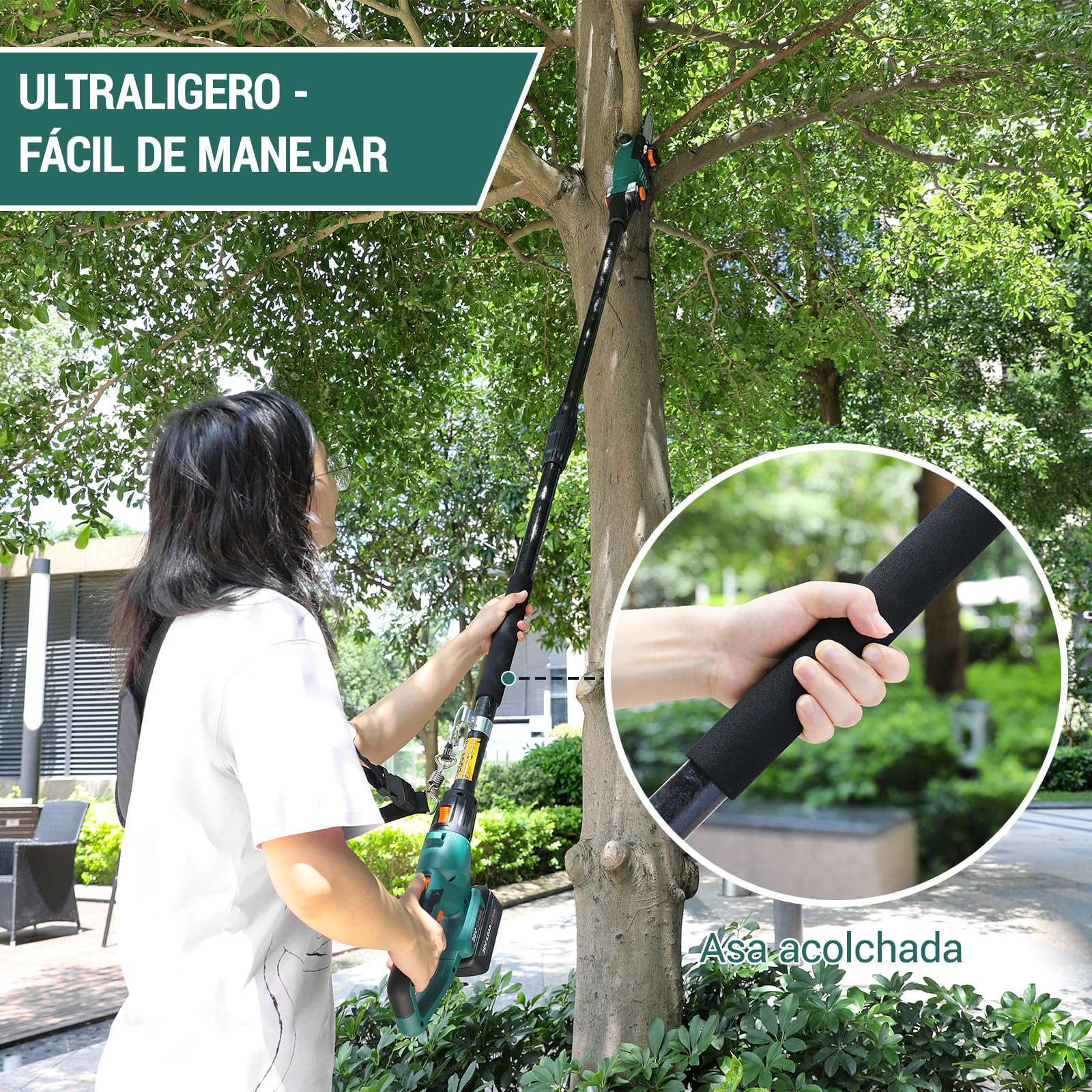 Cortasetos y podadora telescópica inalámbrica 2 en 1, herramienta multijardín inalámbrica, con batería/cargador de iones de litio de 20 V y 4,0 Ah, mango principal giratorio, ángulo de corte ajustable