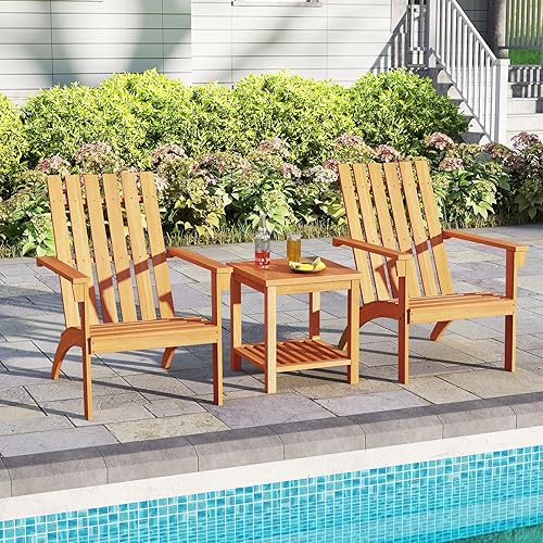 Miniatura 5 de Tangkula Silla Adirondack para exteriores, silla de madera de acacia maciza con respaldo inclinado, asiento curvado y reposabrazos anchos, silla de