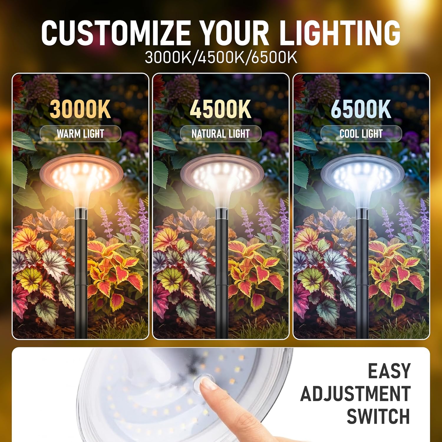 JOFIOS Solar Pathway Lights 2 Pack, 3 Color Modes, 200LM 58 LEDs Bright Landscape Lighting, 2000mAh Battery 10H+ Runtime, IP65 Waterproof Modern Walkway Lights for Garden Yard Driveway