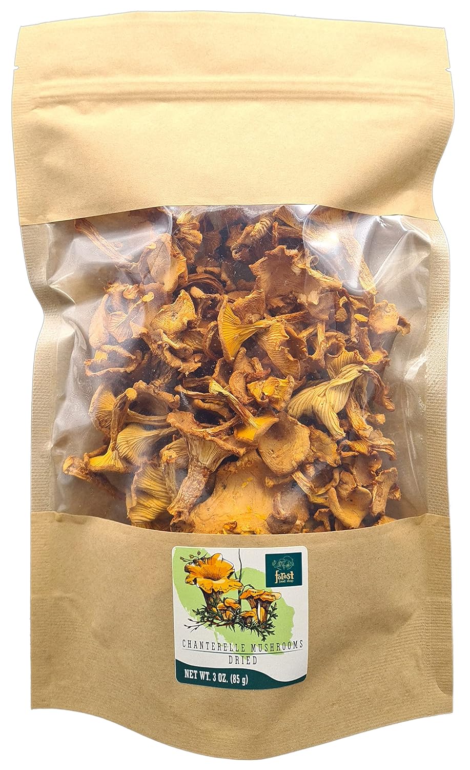 Forest Food Shop Dried Chanterelle Mushrooms 3 Ounce – Handpicked from Wild Forests, Air-Dried Mushrooms, Sourced by a Small Family Business, Ideal for Cooking and Gourmet Recipes.