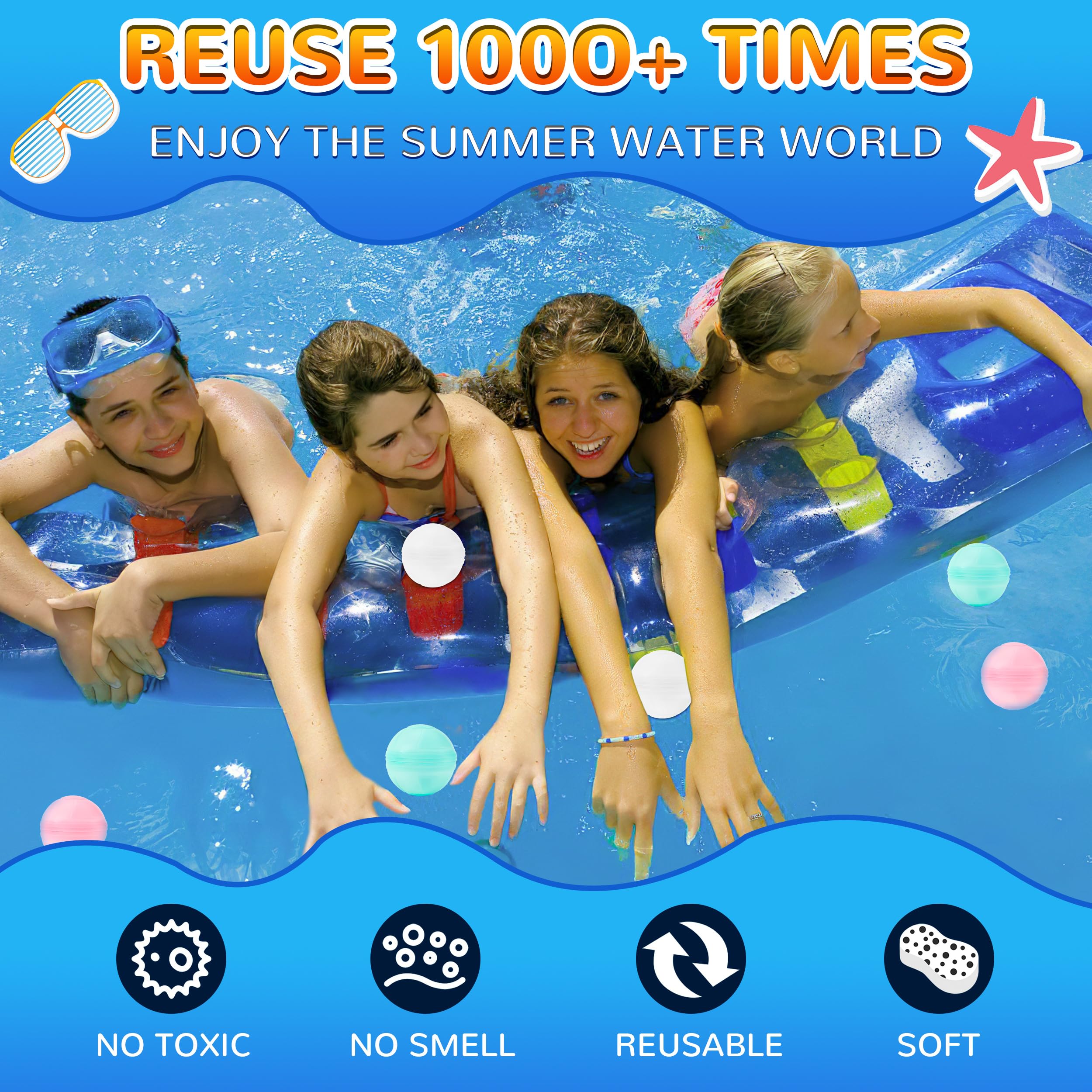 Reusable Water Balloon Self Sealing Silicone Water Bomb Latex-Free Refillable Water Bomb for Water Fight Games Toys 6pcs - Image 4