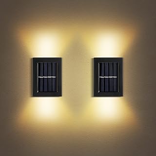 MAKINGTEC Solar Wall Lights Small Fence Lights Solar Powered 2 Pack LED Porch Light, Luces Solares para Exteriores, Exterior Light Fixture Christmas Lights Holiday Decor (Warm White Lighting)