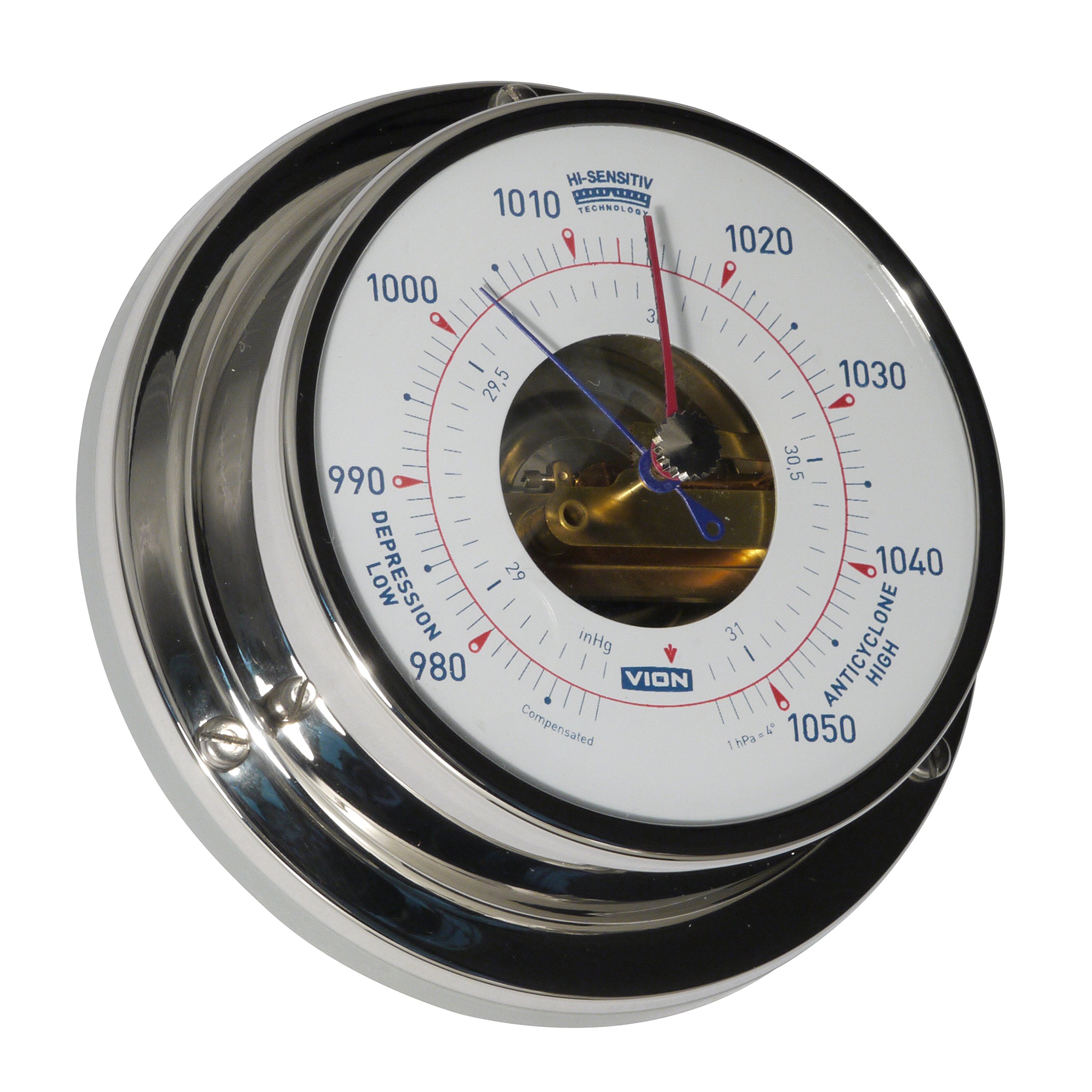 DElite Blu barometro, 97 mm con Flangia da Parete, in Acciaio Inox
