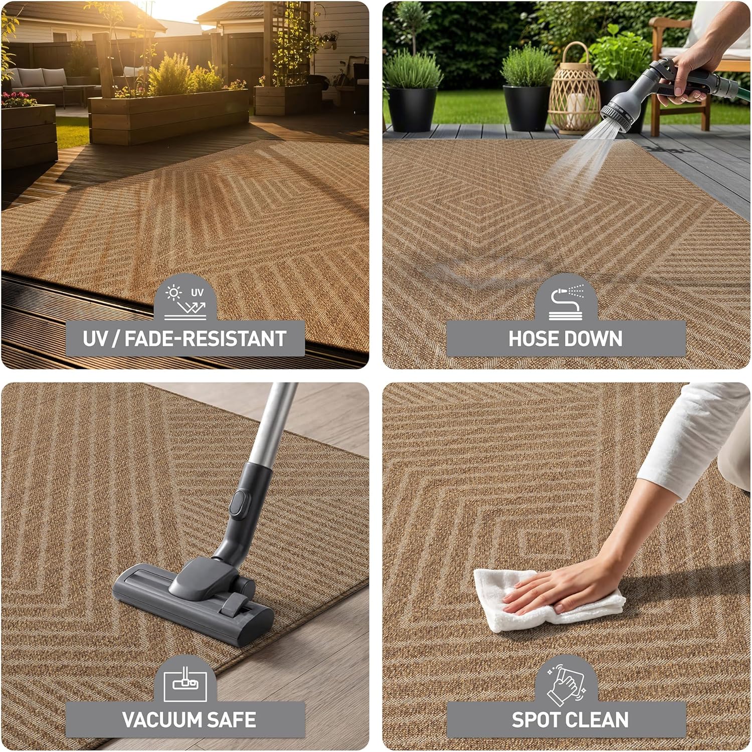 Rugshop Diamond Grid Indoor Outdoor Flat Woven Area Rug,Natural Jute-Style,Easy-Care Patio Rug for Entryway Backyard Porch Deck Balcony, 2' x 3' Sand/Natural