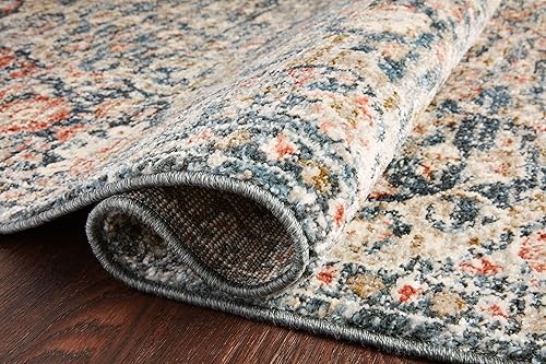 Miniatura 6 de Loloi II Saban Collection, SAB-02, azulespecias, 3 pies y 9 pulgadas x 3 pies y 9 pulgadas, alfombra decorativa redonda, suave, duradera, marroquí,