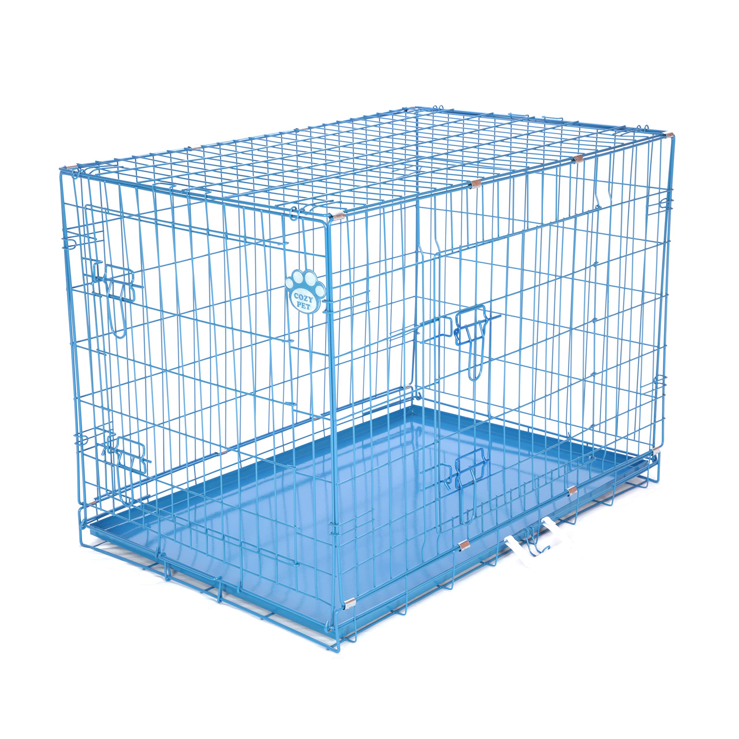Cozy Pet Medium Dog Crate with Metal Tray 36" 92cm Long Medium Blue Dog Cage with Chew Proof Metal Tray Folding Puppy Crate Cat Carrier Blue Puppy Cage DC36BL