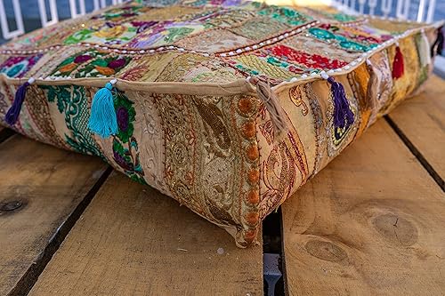 Miniatura 4 de THE ART BOX Almohadas y fundas de cojín bordadas vintage de retazos de algodón, puf para perro, puf de meditación, ropa de cama para mascotas, cama