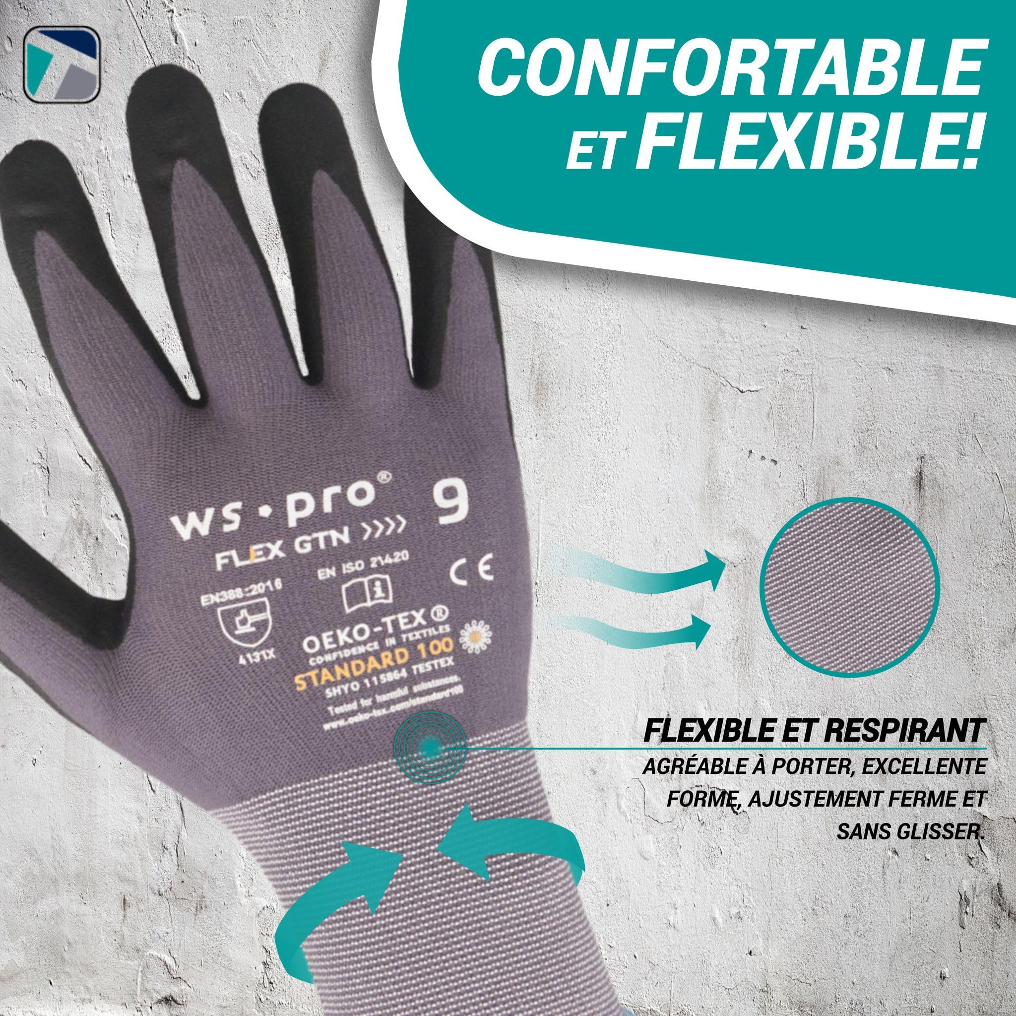 Trevendo Gants de travail WS-Pro FLEX GTN - Gants de montage - Gants de jardinage - respirants - flexibles - pour femmes et hommes