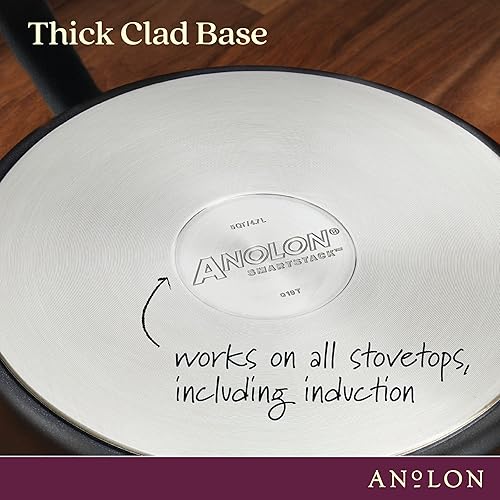 Miniatura 3 de Anolon SmartStack - Juego de ollas y sartenes de anidación de inducción antiadherentes, anodizado duro, apto para lavavajillas, 9 piezas, color negro