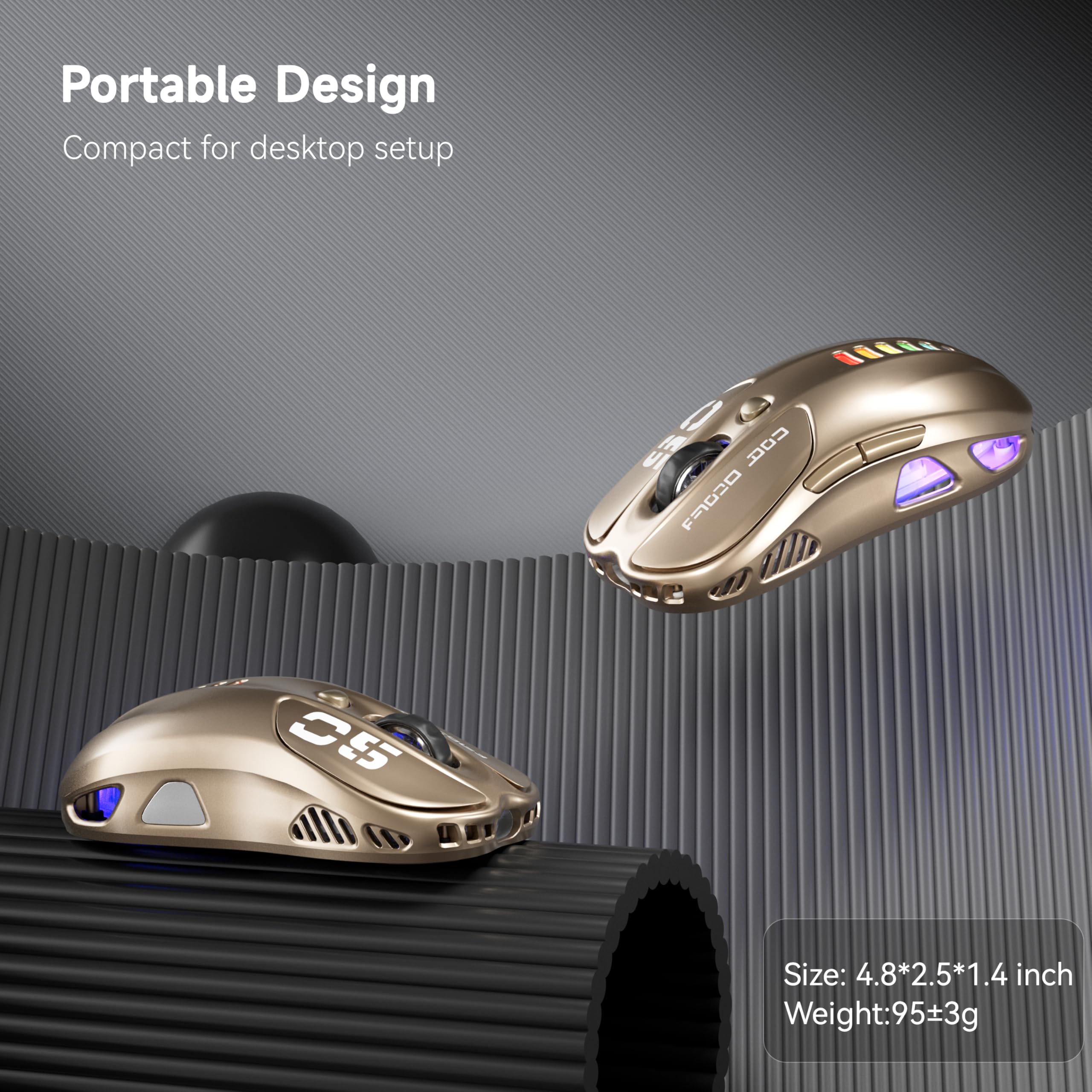Uciefy Mouse wireless Buletooth, (BT5.1 e USB) Dual Mode ricaricabile LED, mouse ergonomico per computer portatile/PC, bronzo