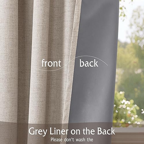 Miniatura 3 de RYB HOME Cortinas opacas con textura de lino 100% para dormitorio, cortinas aislantes de ahorro de energía para sala de estar, comedor, patio,