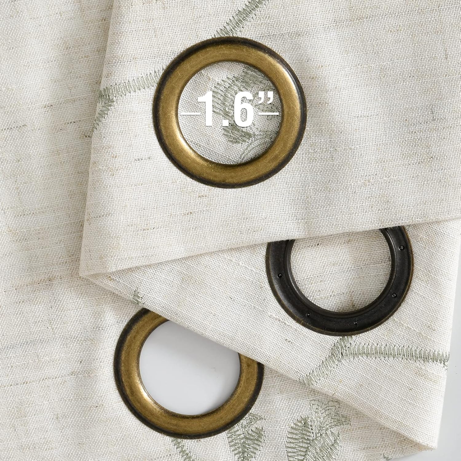 jinchan Linen Curtains for Living Room Light Filtering Floral Embroidered Curtains Flax Look Farmhouse Curtains Scroll Embroidery Curtain Set Grommet Top 2 Panels 84 Inches Long Green on Beige