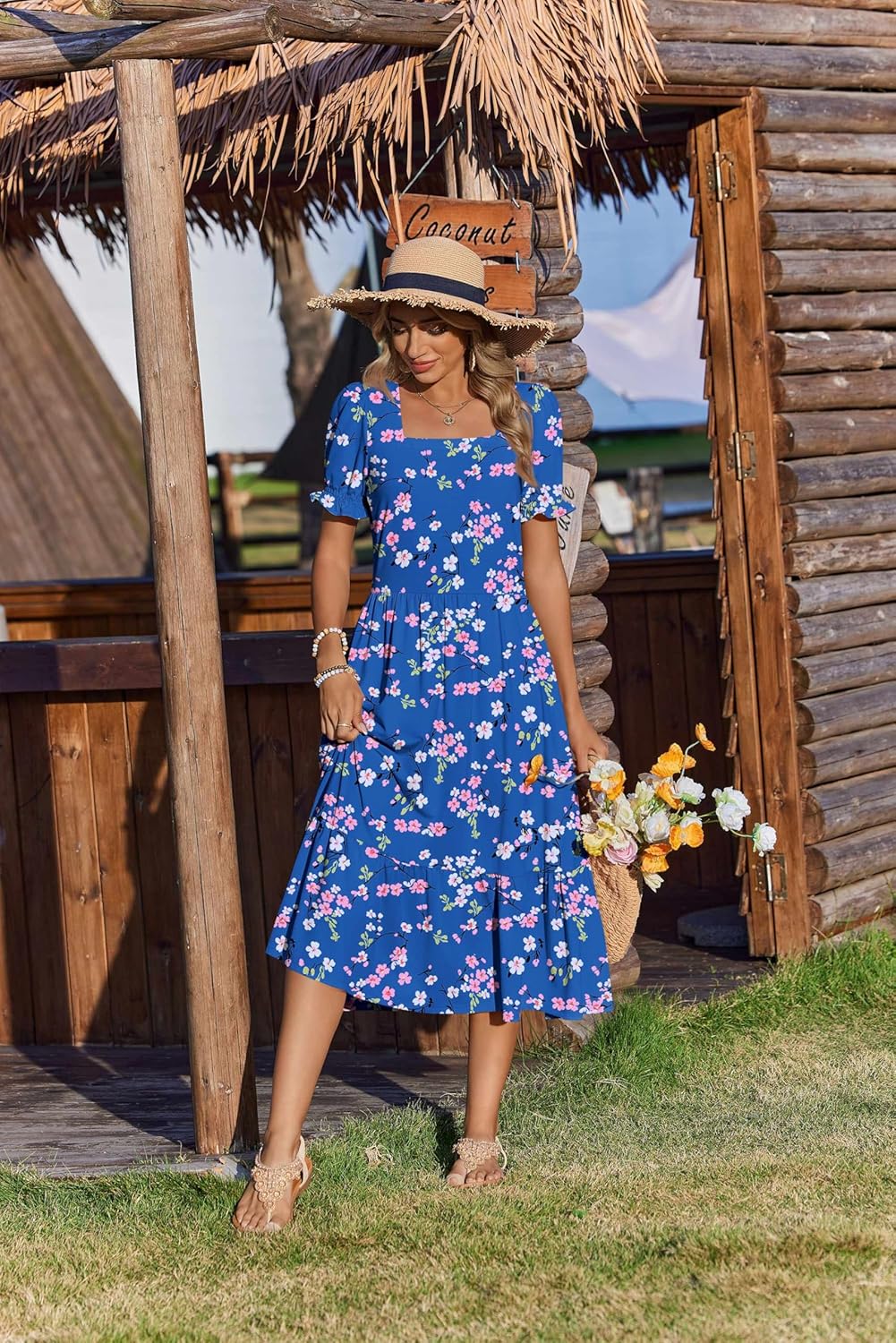 Zeagoo Summer Dresses for Women Flowy Casual Midi Dress Short Sleeve Tiered Dress Beach Vacation Sundresses with Pockets - Image 6