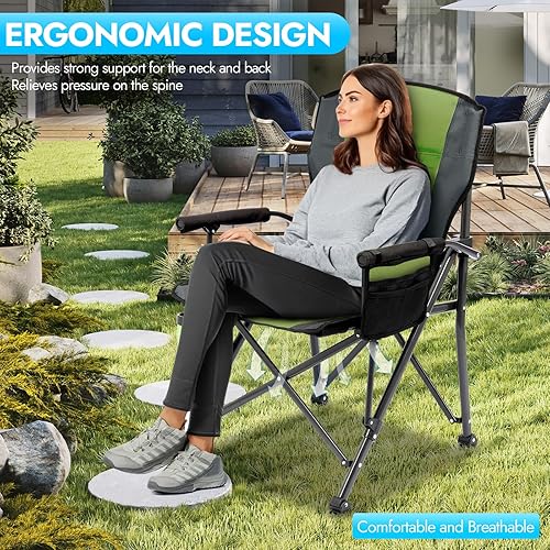 Miniatura 6 de Paquete de 2 sillas de camping plegables de gran tamaño para adultos, soporta sillas de campamento de 450 libras, silla de campamento resistente con