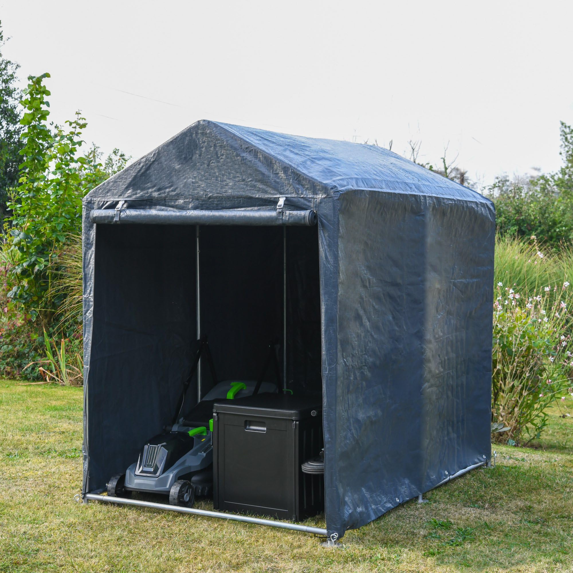 Garden Gear Heavy Duty Portable Shed/Garage for Storage, Galvanised Steel Frame, Extra Strong Waterproof Weatherproof Triple Layer Woven Polyethylene Cover with Apex Roof (4x6 Foot)