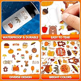 LINAYE 24 Sheets Fall Stickers for Kids, 1580 PCS Autumn Leaves Pumpkin Thanksgiving Party Favors, Bulk Stickers for Crafts, Scrapbooking, Water Bottles, Envelopes
