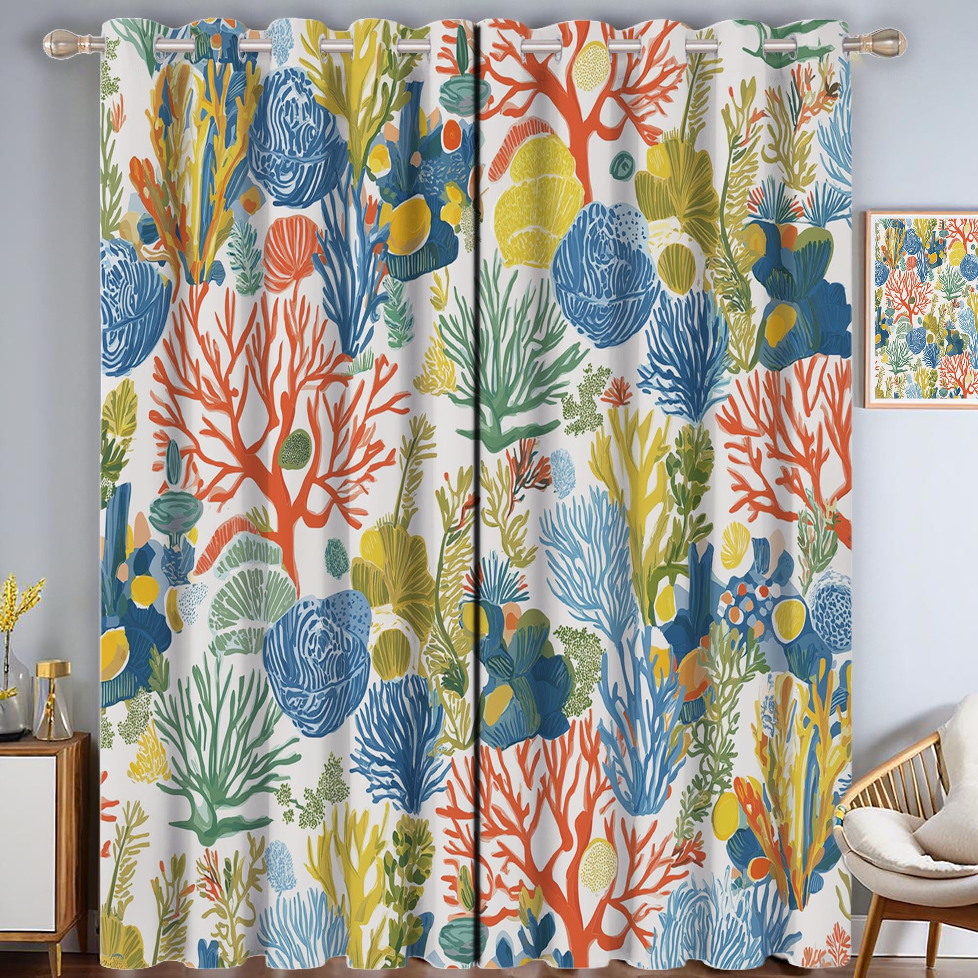 Rideau Opaque Chambre et Salon à Motif Coraux Imprimés | Lot de 2 Rideaux Isolants 140x240