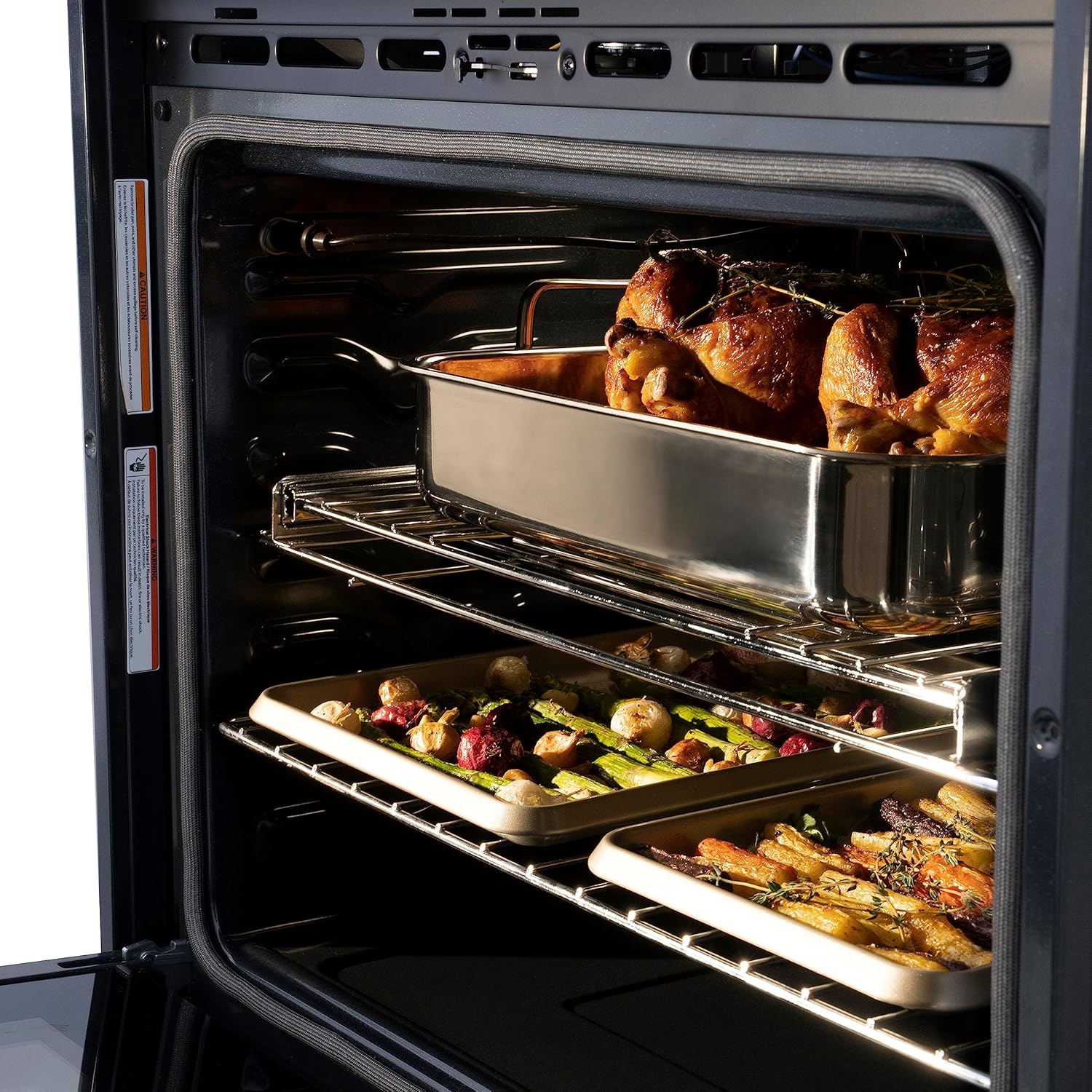 ZLINE Autograph Edition 30 in. Professional True Convection Double Wall Oven with Air Fry and Self Clean in Stainless Steel with Champagne Bronze Helix Handles (WADZ-30-KCB)