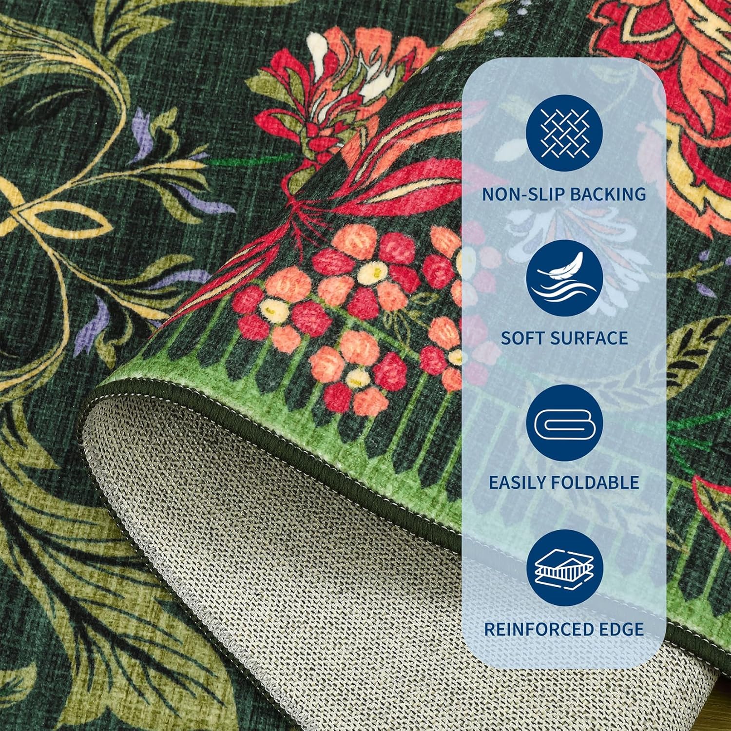 GarveeHome Forest Green Floral Christmas Washable Rugs 5x7 Area Rug for Living Room, Vintage Boho Cottage Throw Rugs Low Pile Carpet for Bedroom Dining Nursery Rug - Image 6