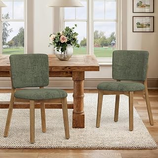 LUE BONA Green Farmhouse Dining Chairs Set of 2, Natural Wood Leg | Comfortable Wide back with thick foam padded and Solid wood legs for dining room, kitchen or restaurant