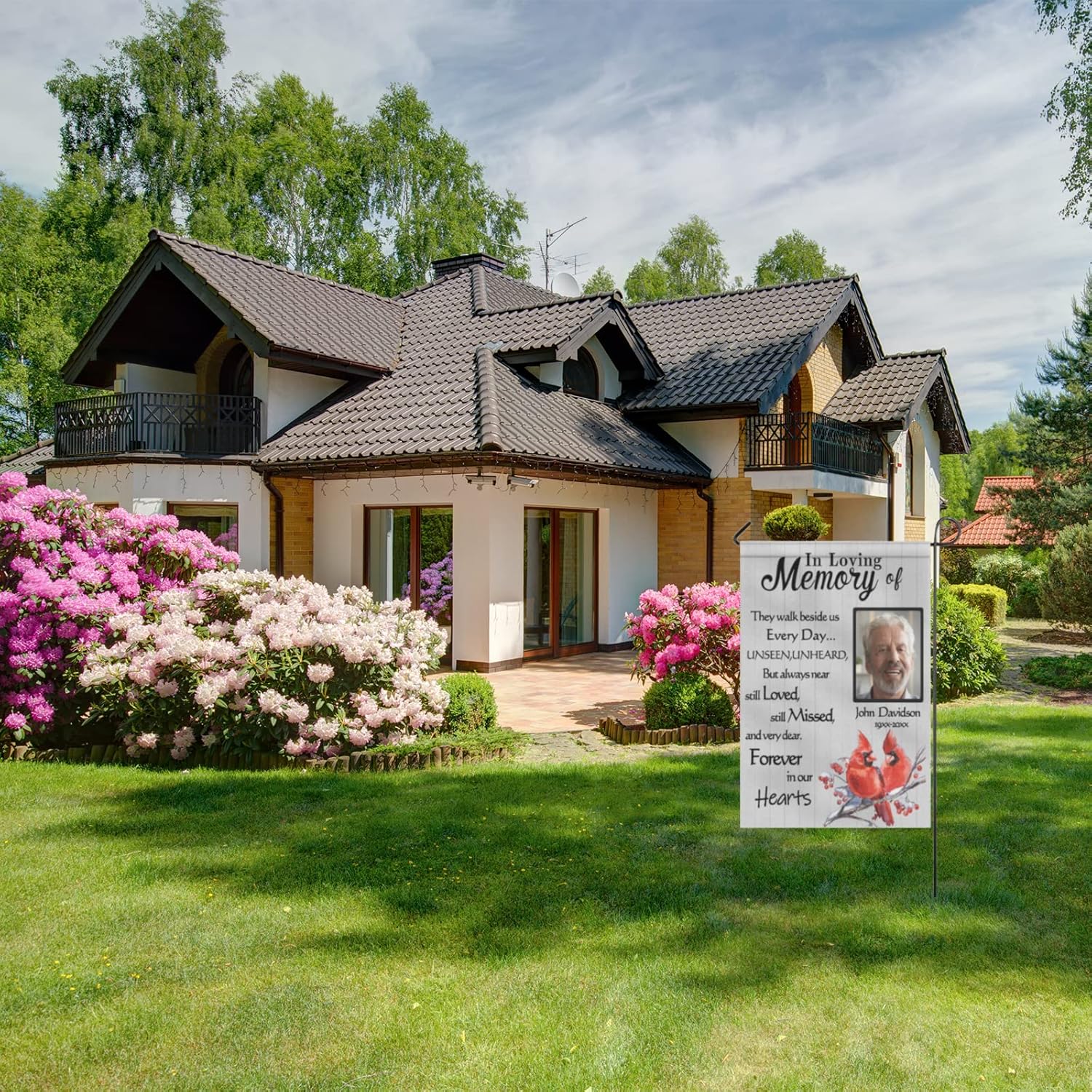 Custom Cardinal Memorial Flag-Personalized Garden Flag in Loving Memory with Photo Name Date, Customizable Collage Memory Garden Flags for Outdoor Yard Farmhouse Porch Patio Decorations 36 x 60 inches