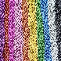 ZYFLSQ 300 Pack Mardi Gras Beads Necklaces Bulk - 33" 7mm Metallic Multi-Color Party Costume Favors (10 Colors)