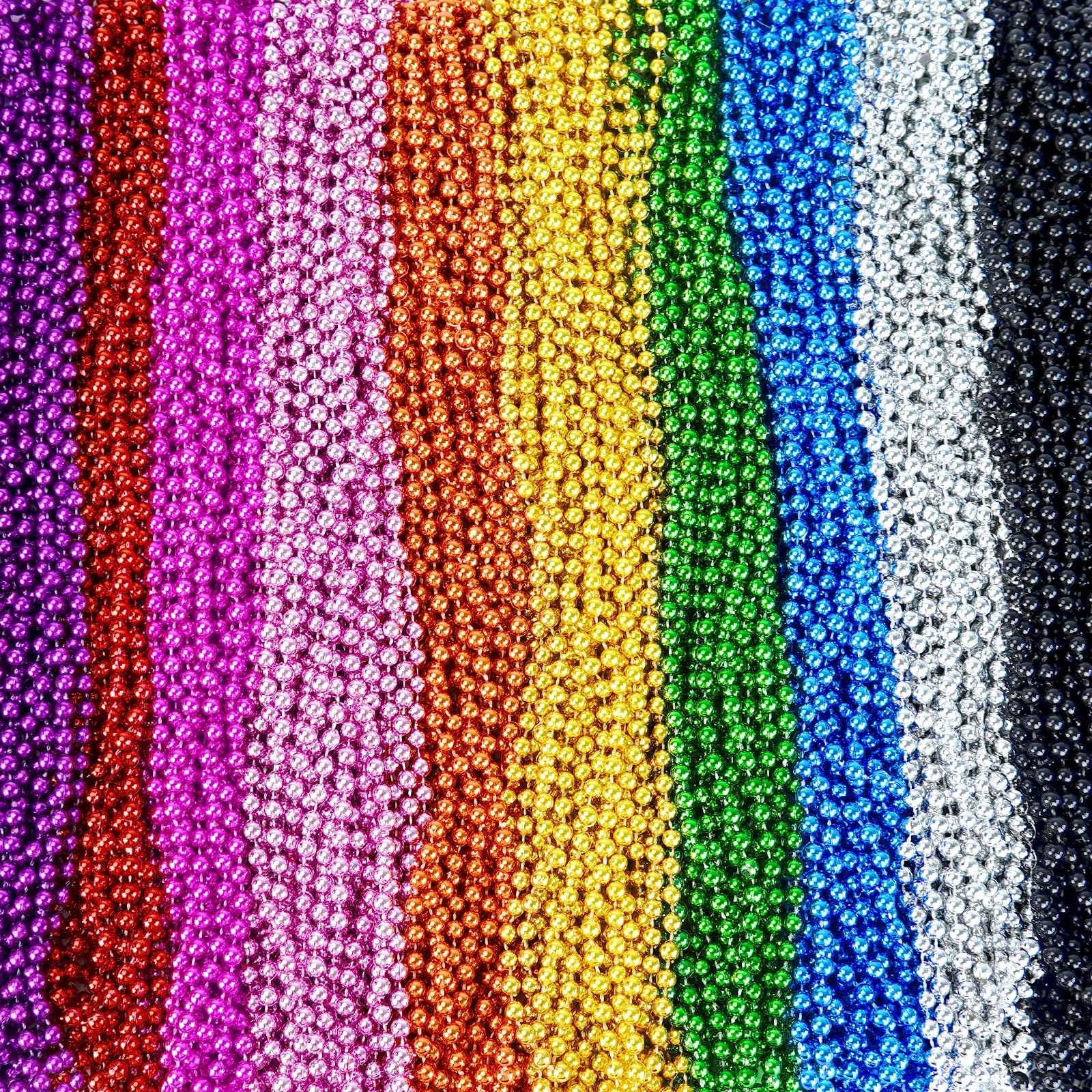 ZYFLSQ 300 Pcs Mardi Gras Beads Necklaces Bulk, 33" 7mm Colorful Metallic Beaded Necklaces, Party Favors Parade Throws Bulk Women Men Party Costume